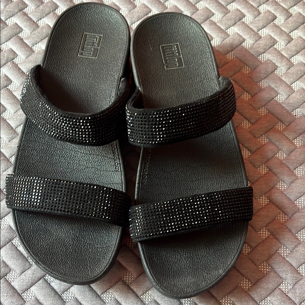 Fitflop Black Sandals with Rhinestone Accents